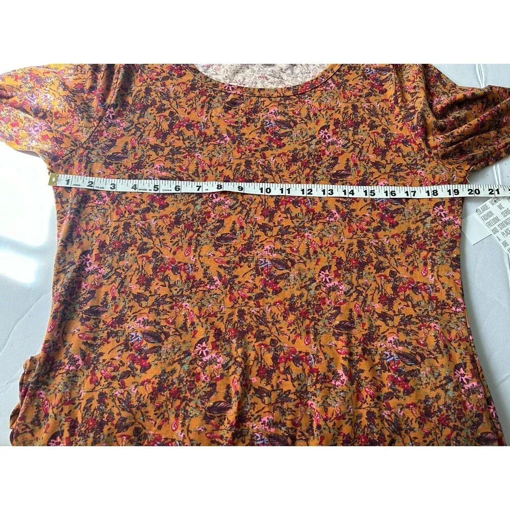 Women’s Julia Dress, Leaf Floral Print Short Sleeves Rust Brown XL - Image 5
