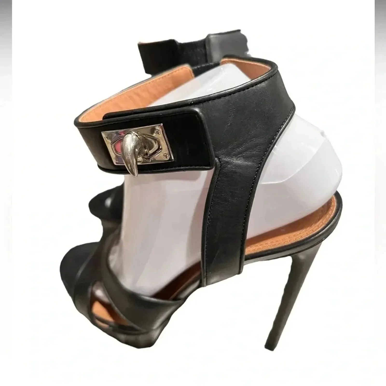 Givenchy Black Leather Shark Tooth Ankle Strap Platform Sandals Size 40 IT US10 - Image 5