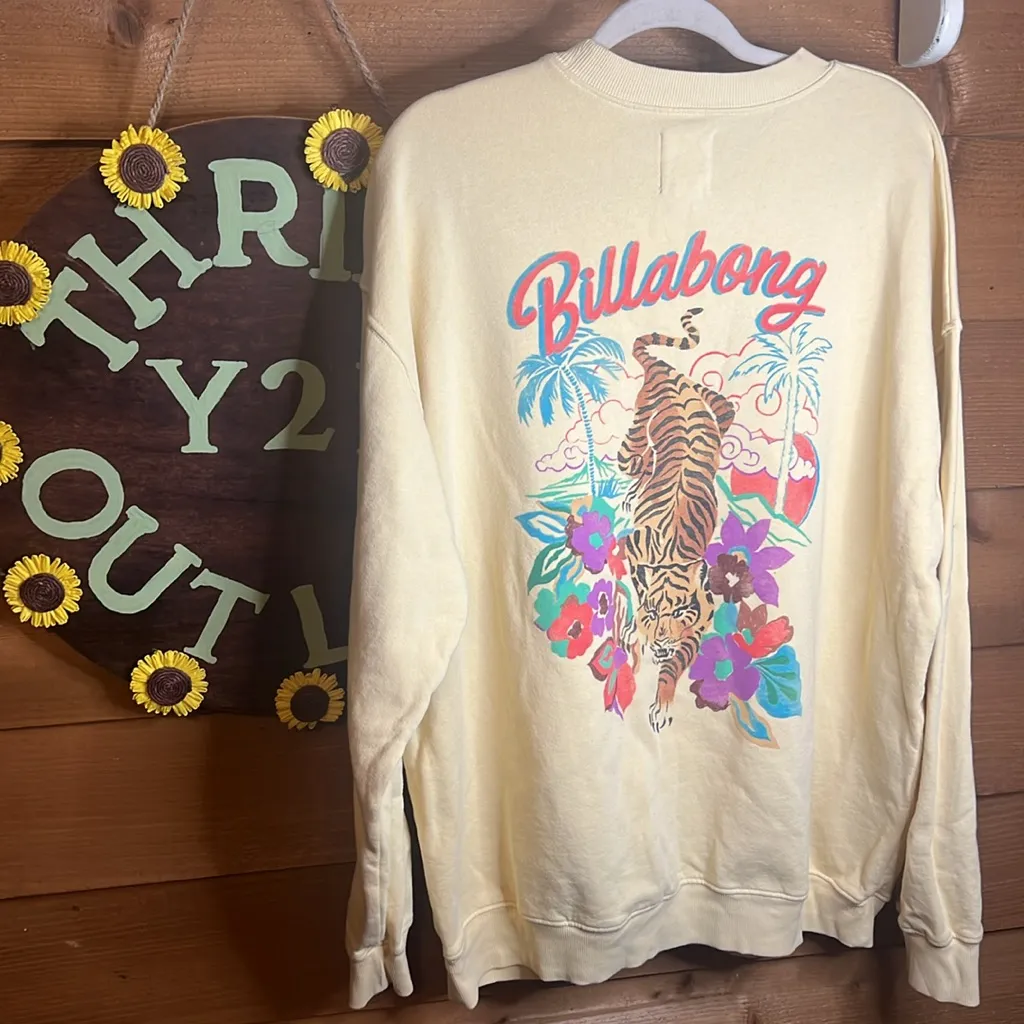 Billabong After Surf Tiger Oversize Sweatshirt Lemon Yellow Floral Logo Graphic - Image 3