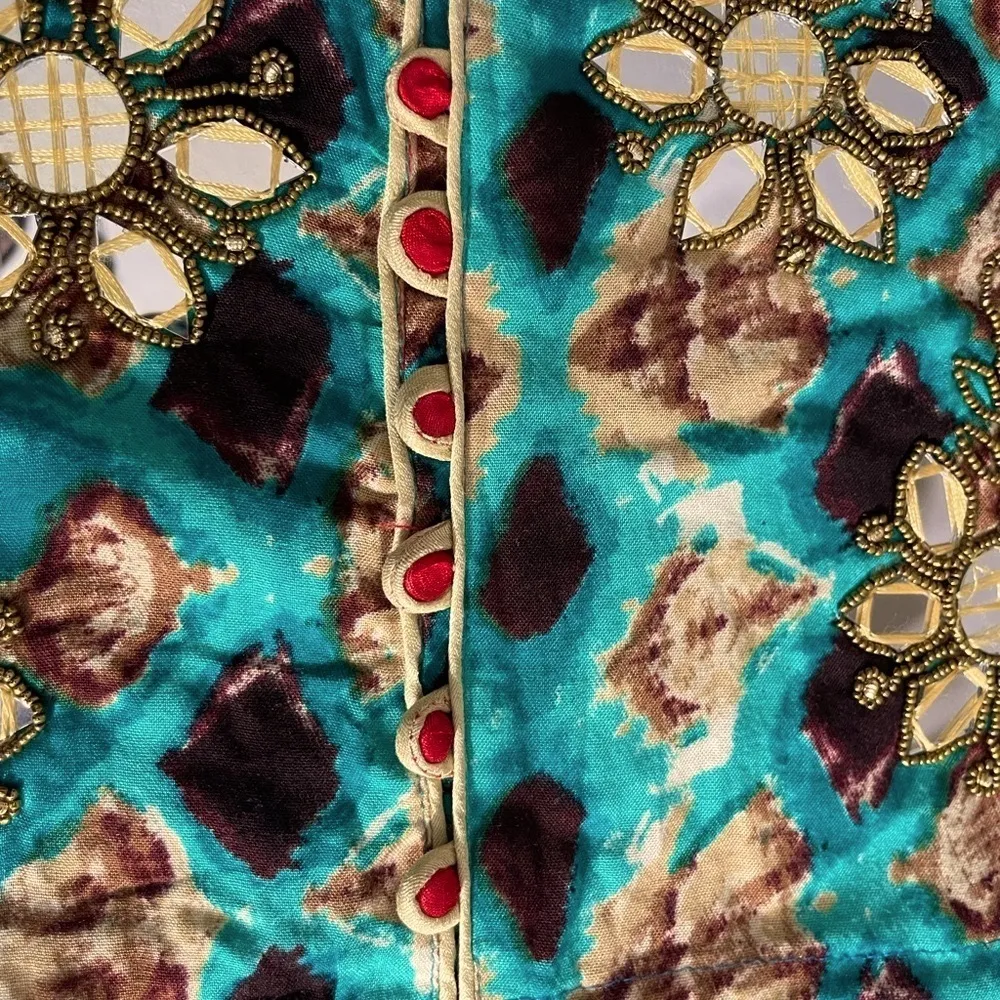 Fashor Turquoise, Brown, Tan, Mirrors and beaded emblishmed Print Maxi Dress Blue Size M - Image 9