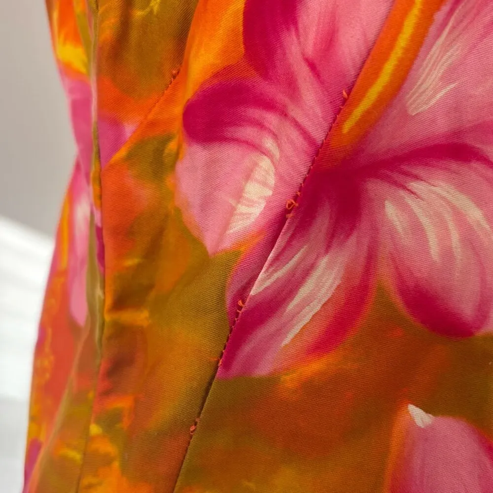 1950s Vintage Pink Hawaiian Floral Midi Sheath Dress by Fashions Of Hawaii Orange Size 4 - Image 7