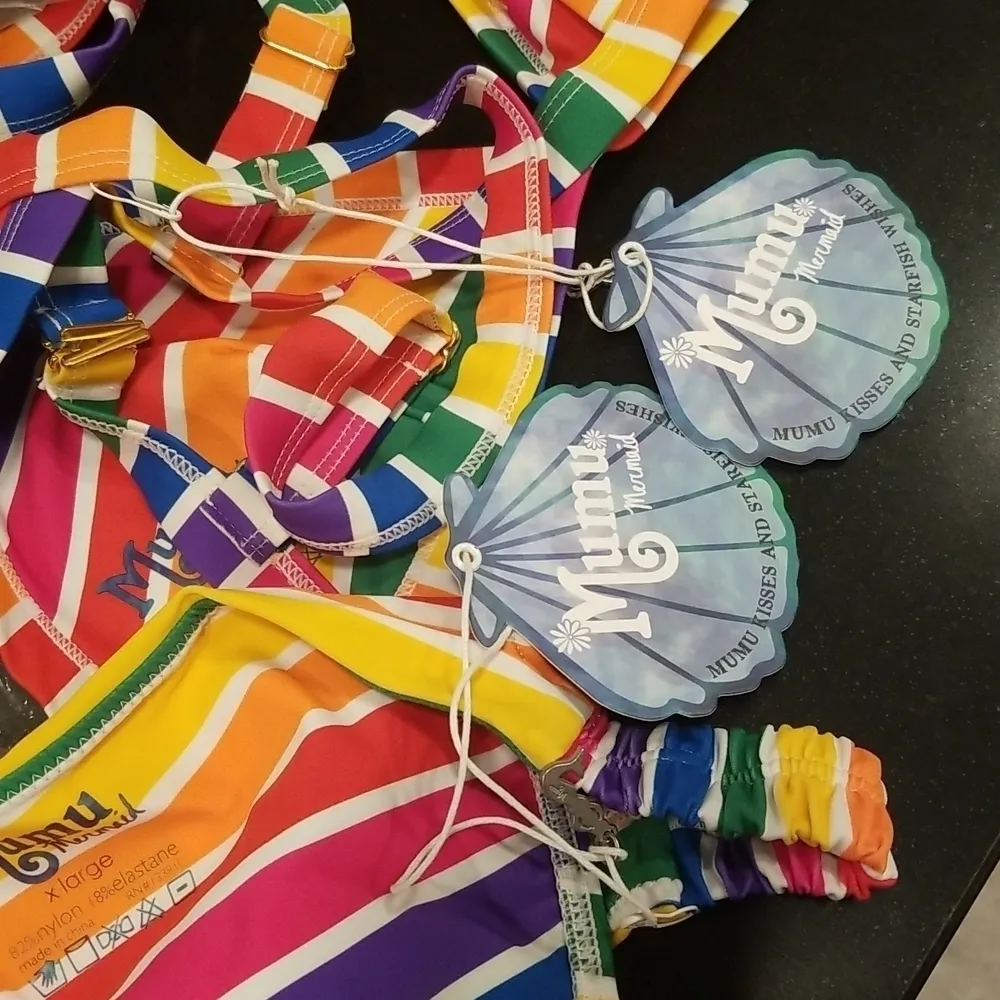 💕SHOW ME YOUR MUMU💕 Bikini Bombay Bralette + Cancun Bottom Rainbow Fun Dip XL - Image 9