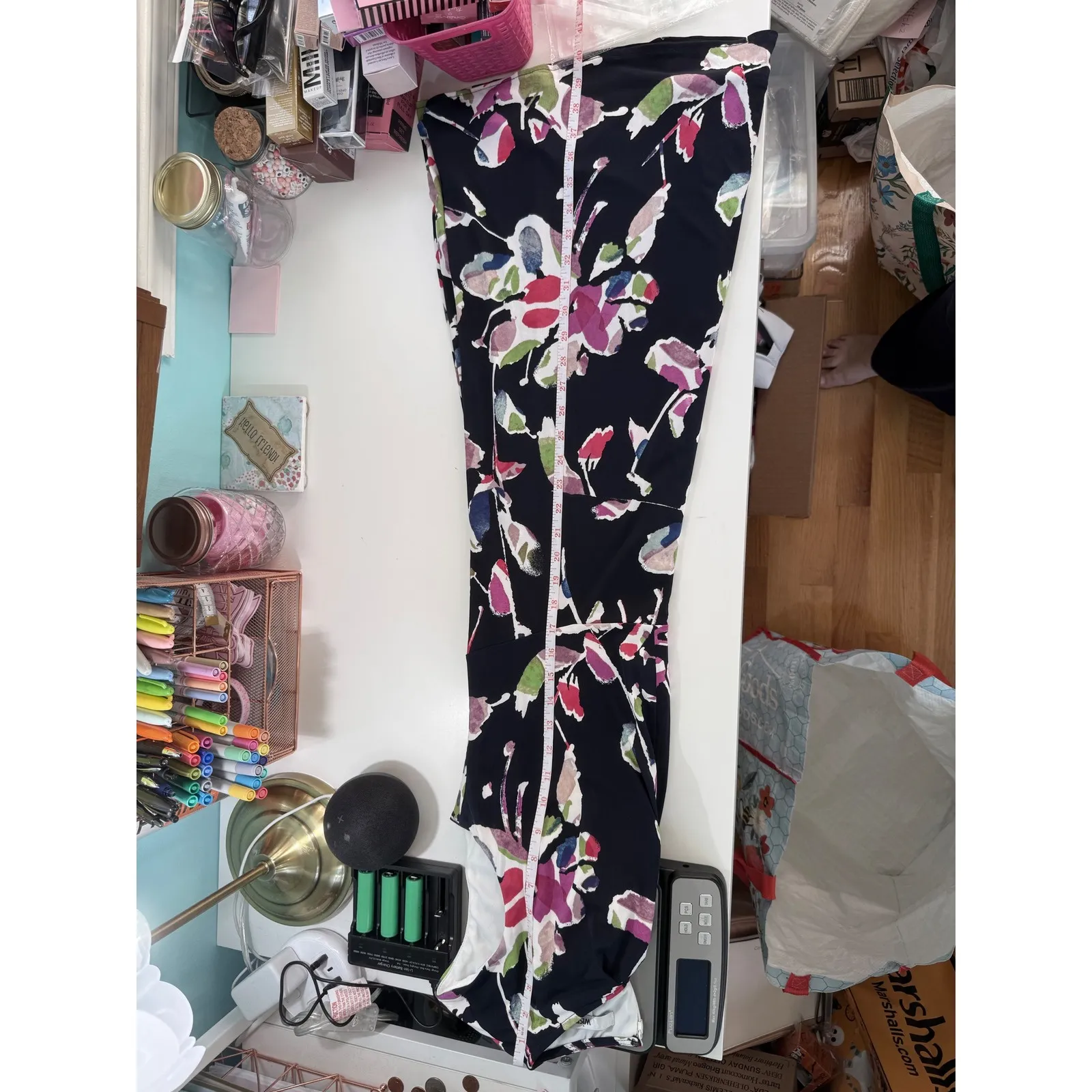 Wisp Floral Print Navy Jersey Knit‎ Sheath Dress Women's Size 14 Black - Image 10