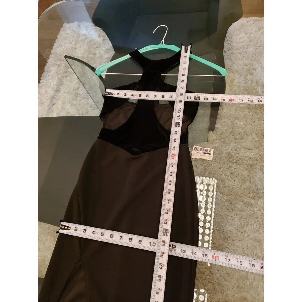 Womens Black Velvet Cut Out Back Zip Halterneck Sleeveless Long Maxi Dress Small - Image 11