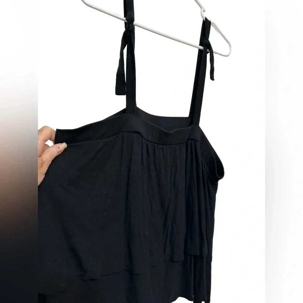 Loft tie shoulder layered black tank top - Image 3