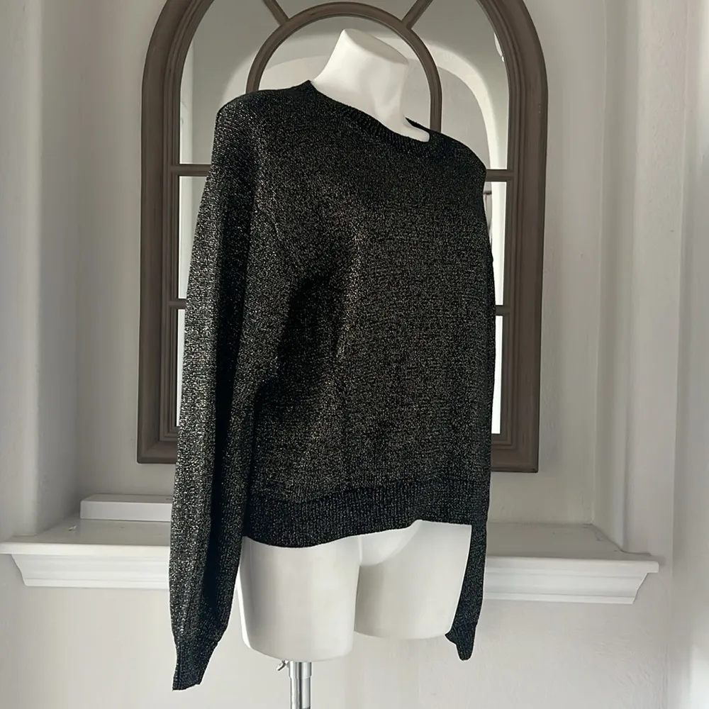 Velvet by Graham & Spencer Hallie Metallic Crewneck Sweater, Black/Gold L NWT Black Size L - Image 3