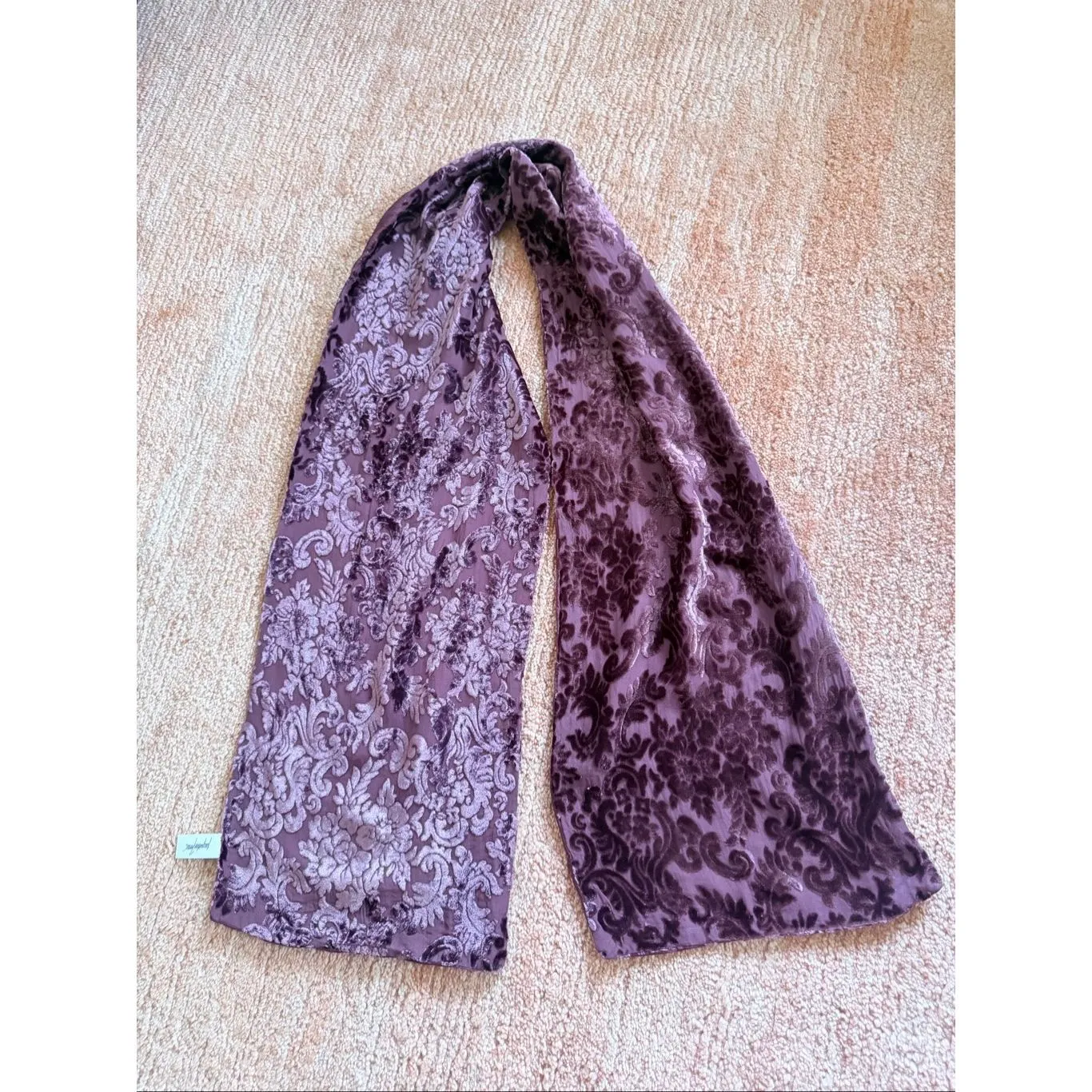 Vintage 80s Jacqueline Ferrar Burnout Velvet Silk Blend Scarf Floral Paisley Pur - Image 7