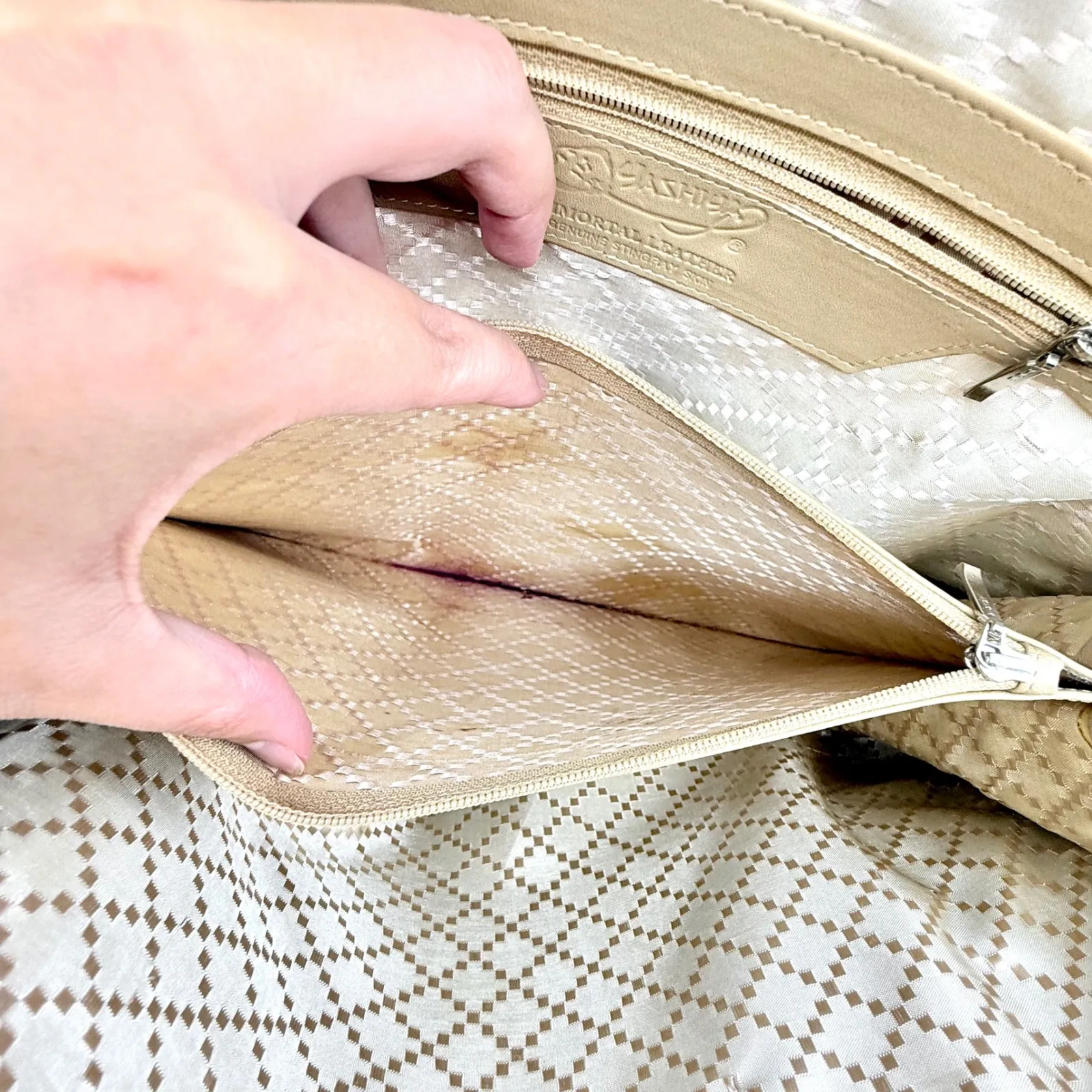 Genuine Stingray Exotic‎ Leather Leopard Print Satchel Handbag Purse, Gold Trim Brown - Image 9