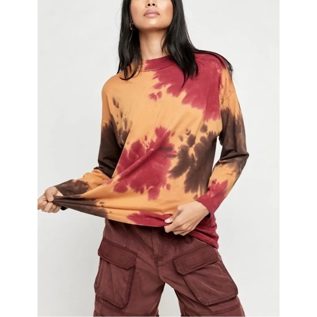 NWT We the Free Be Free Tie-Dyed Long-Sleeve T-Shirt Size XS in French Roast - Image 7