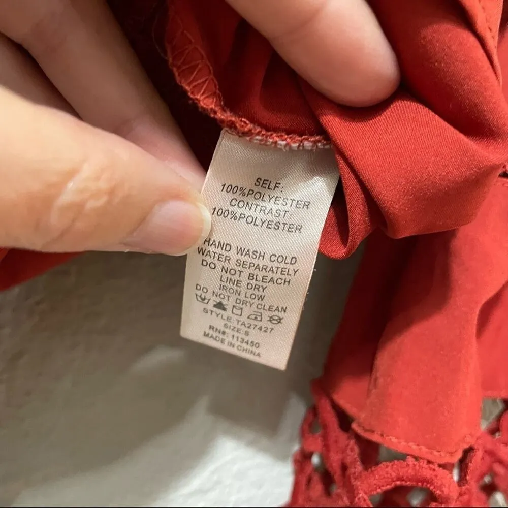 Lulumari Red Balloon Sleeve Cut Out Wrap Blouse Womens Small Crochet Boho Casual - Image 6