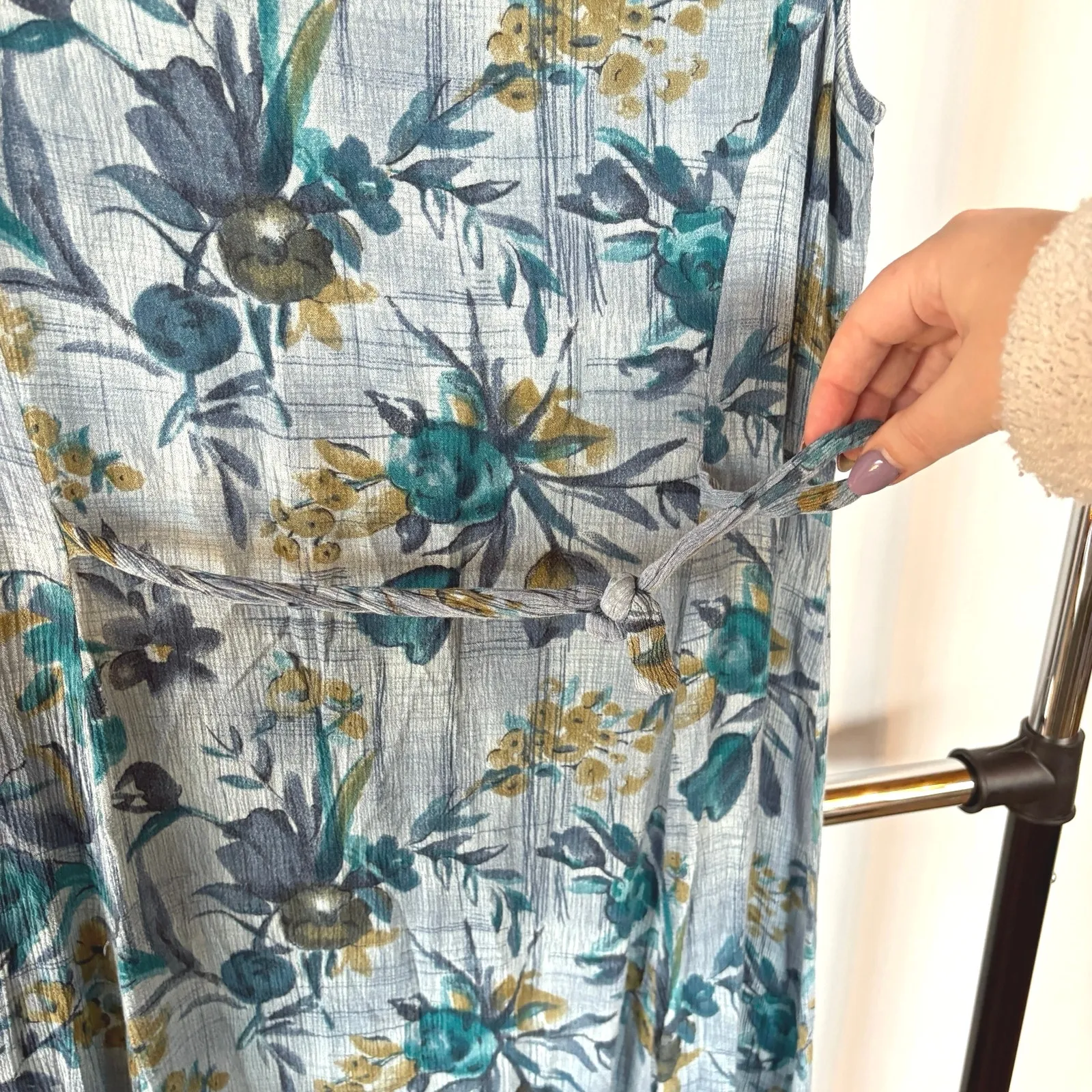 Vintage 90s Whimsigoth Midi Dress Blue Fairy Nymph Floral Vacation Size 10 - Image 6