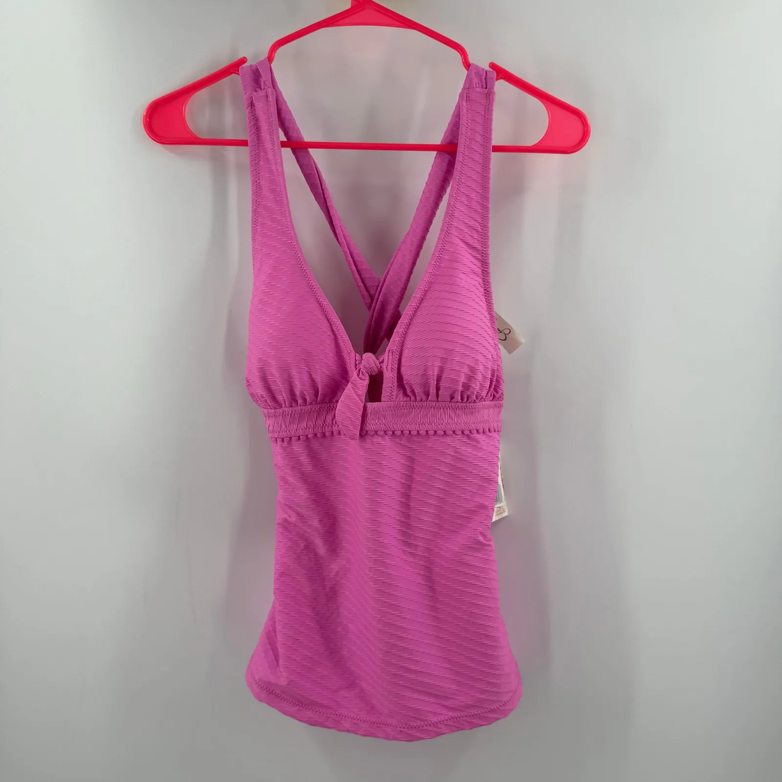 Jessica Simpson Tankini Top Size Small NWT Pretty in Pique Cross Back Pink Swim - Image 16