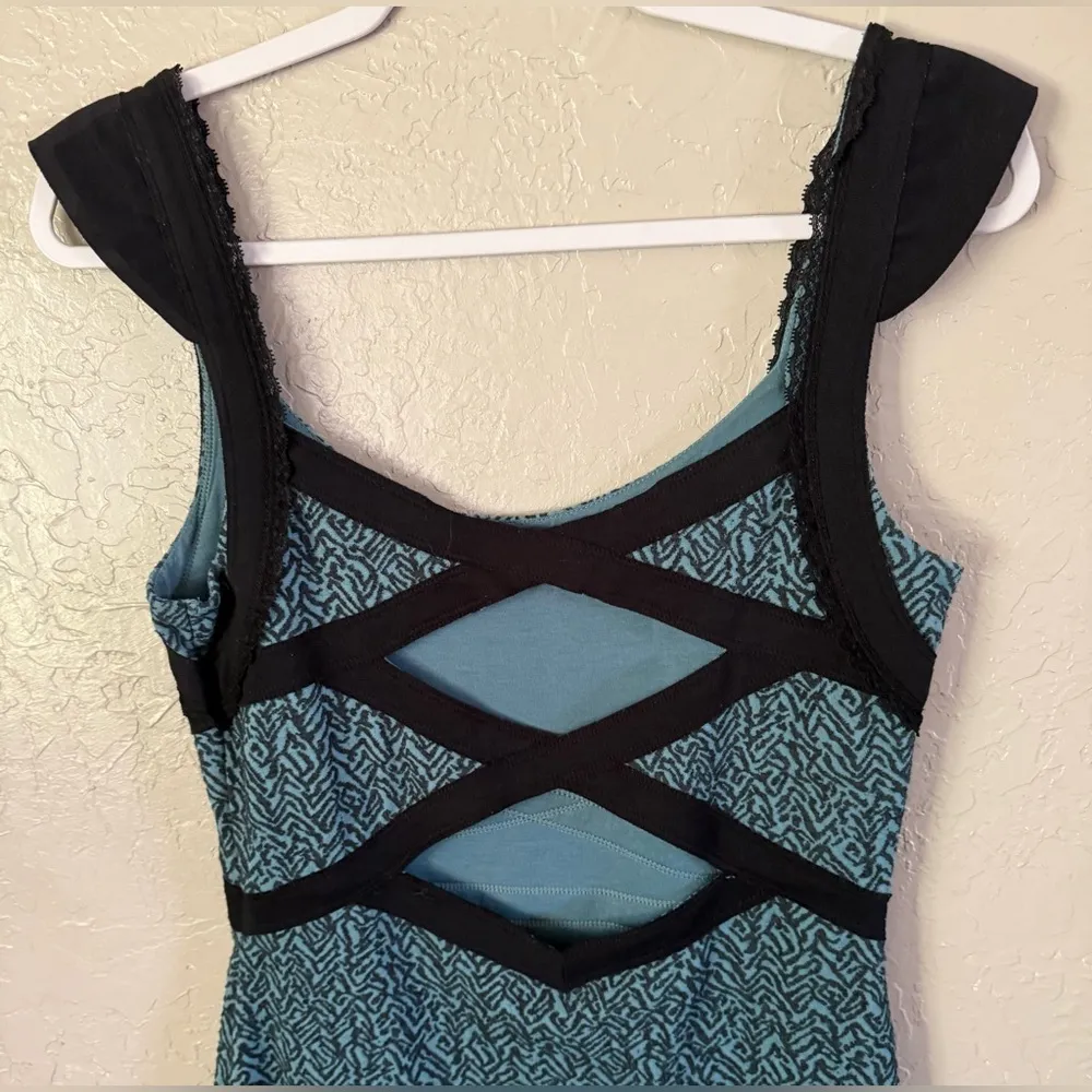 Free People M Cross My Heart Mini Dress Body Con Cutout Back Pacific Blue - Image 14