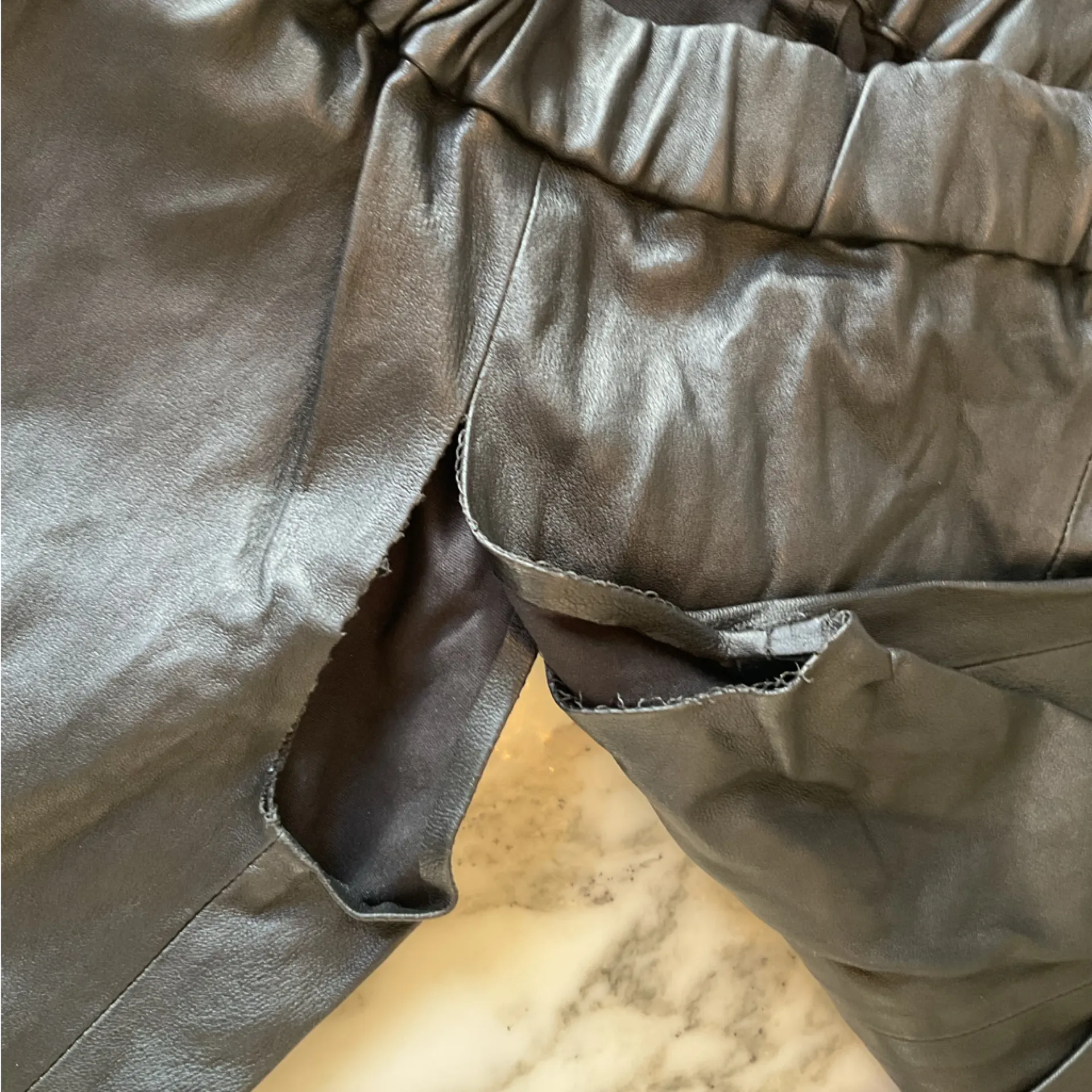 NWOT J Crew Collection Black 100% Leather Stretch Legging Sz 000 seam separated - Image 8