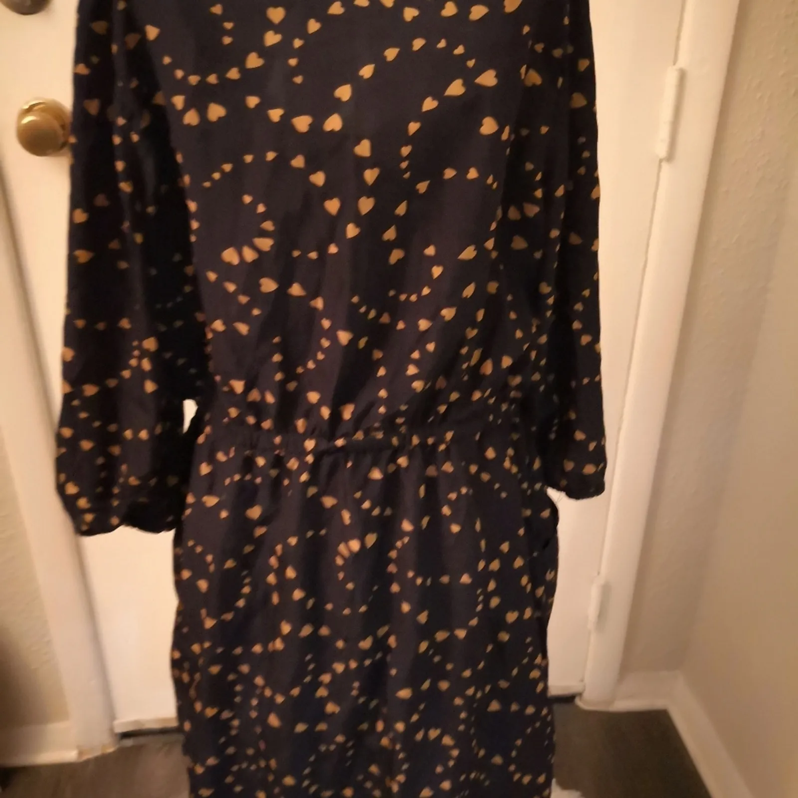 BeBop Blue/Gold V-Neck Midi Heart Dress L Whimsy Holiday Cherry Girl Dopamine - Image 7