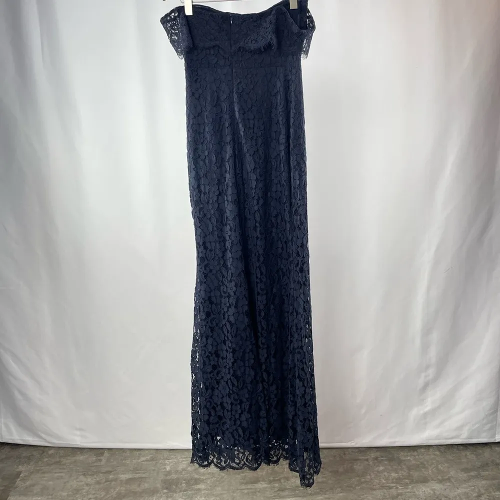 Lulus‎ Romantic Heart Lace Off-the-Shoulder Maxi Dress in Navy Blue Size Medium - Image 6