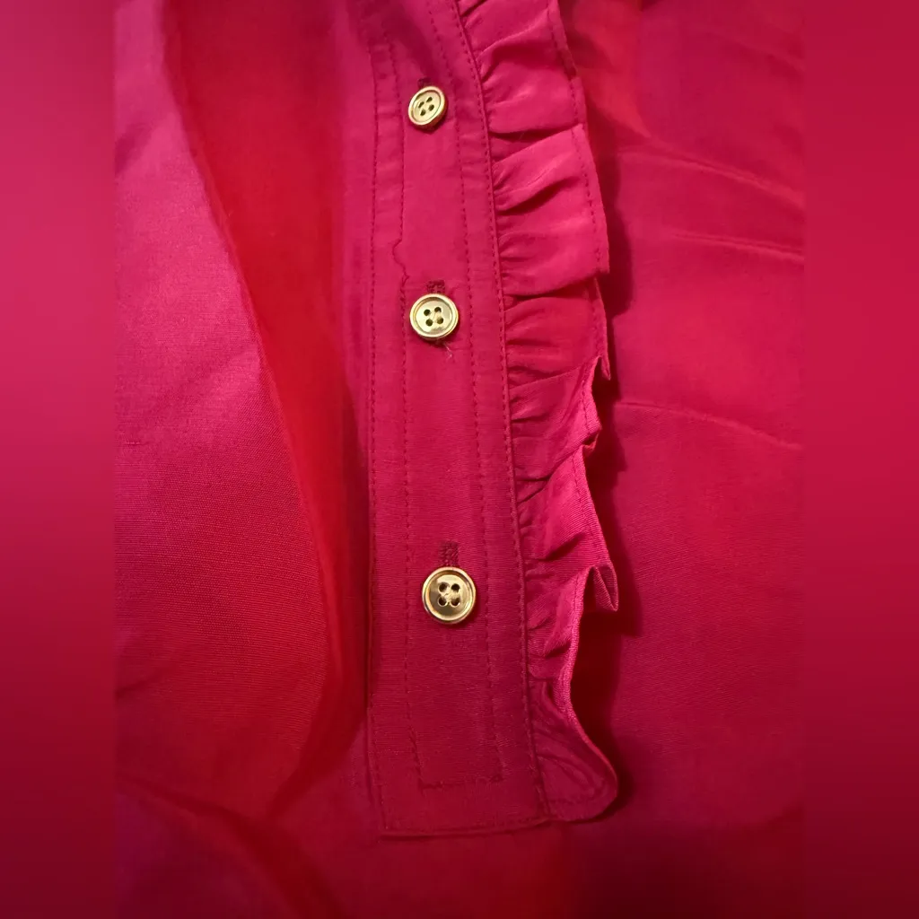 Talbots Doupiini Pure Silk Sleeveless Top Blouse Ruffle Collar Colorful Vintage - Image 3