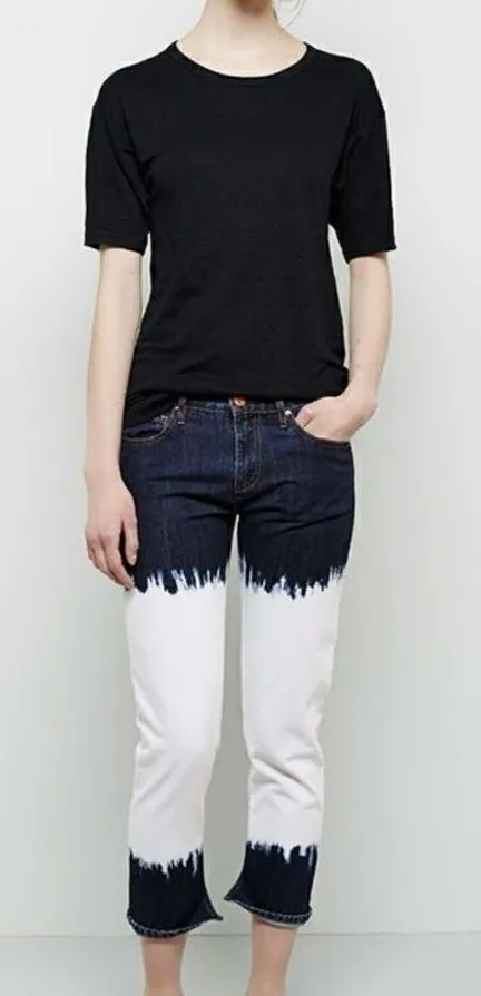 Isabel Marant Etoile Pradley Dip Dye Crop Jeans Colorblock Blue White Size 34 2 - Image 1