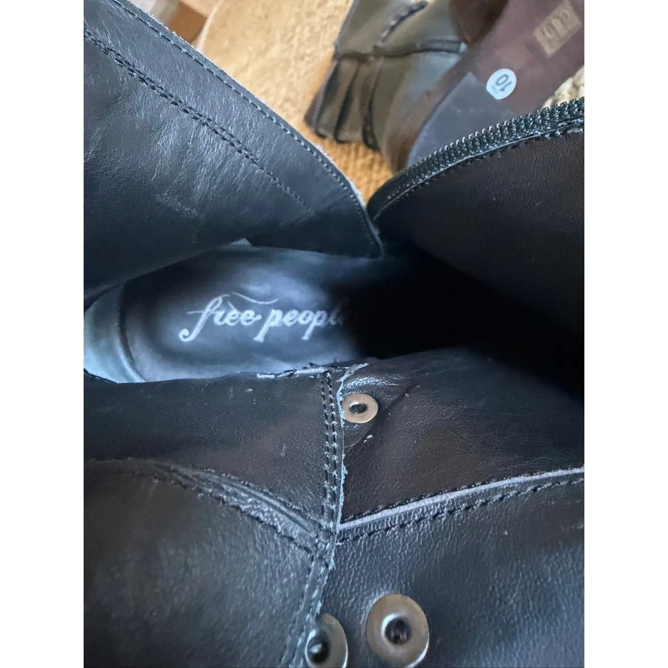 Free People Leather Moto Boots Teal Blue Green Buckle Mid Calf Size 10 - Image 8