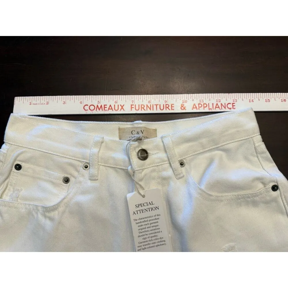 Chelsea & Violet Jeans High Rise Dad White Denim Distressed Size 28 - Image 9
