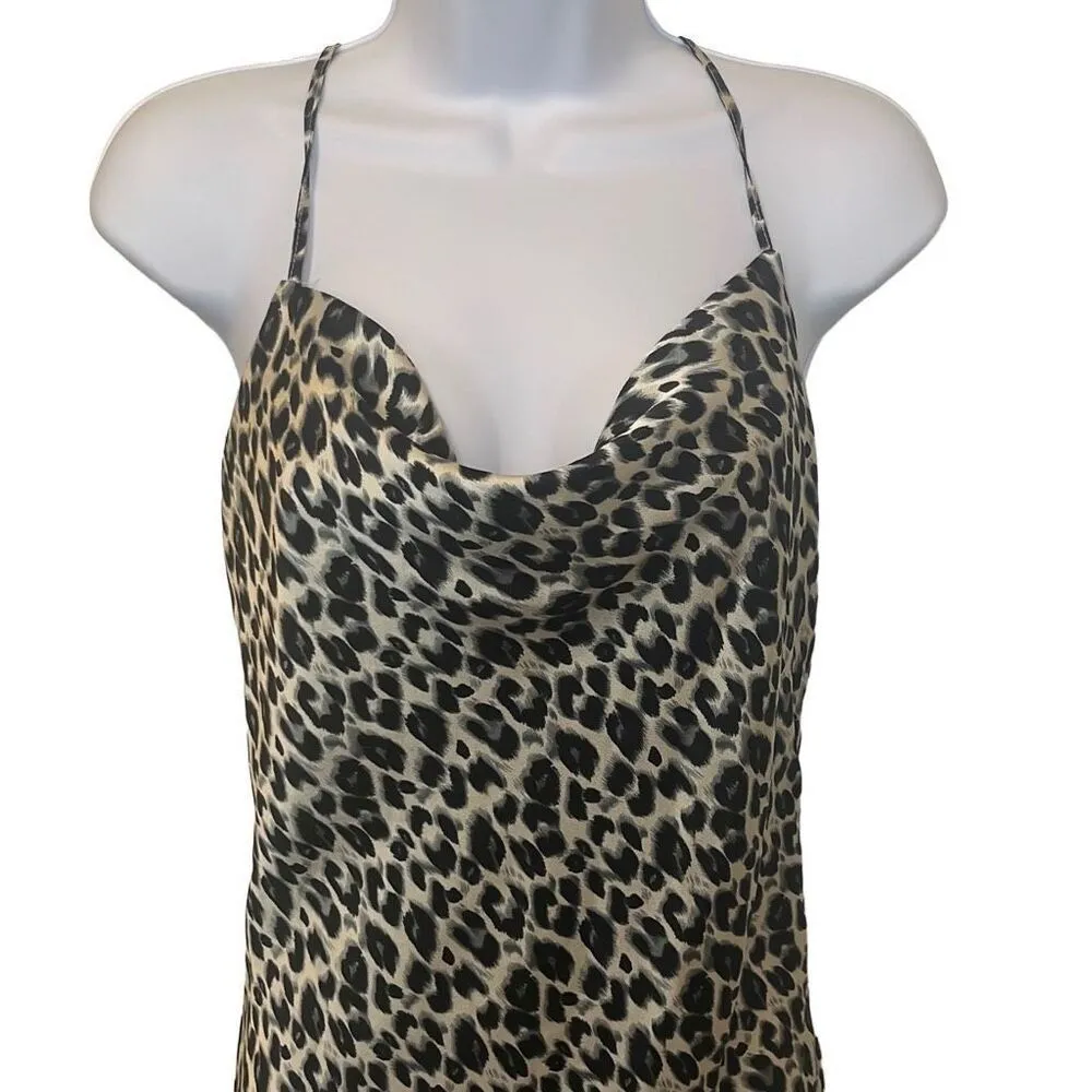 She + Sky Black Gray Cheetah Print Racerback Cowl Neck Midi Slip Dress Small - Image 2