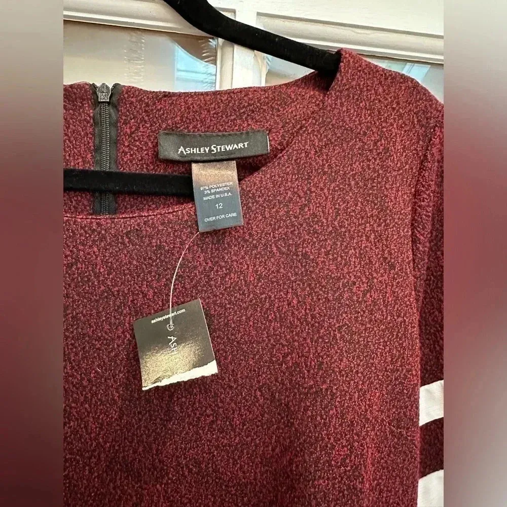 Ashley Stewart Varsity Stripe Dress Size 12 NWT Black Burgundy Heathered - Image 6