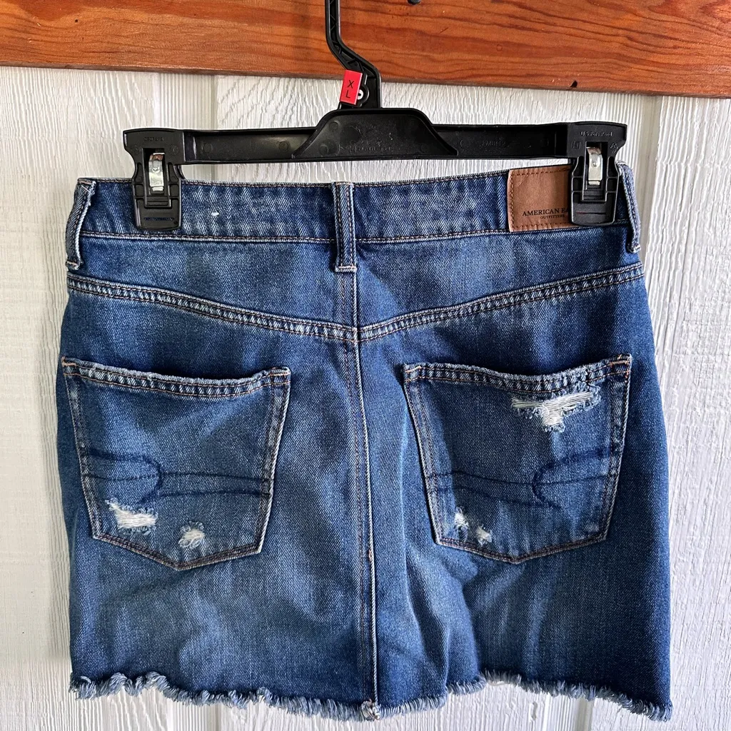 American Eagle Outfitters Distressed Denim Highest Rise Mini Skirt - Dark Blue - Image 3