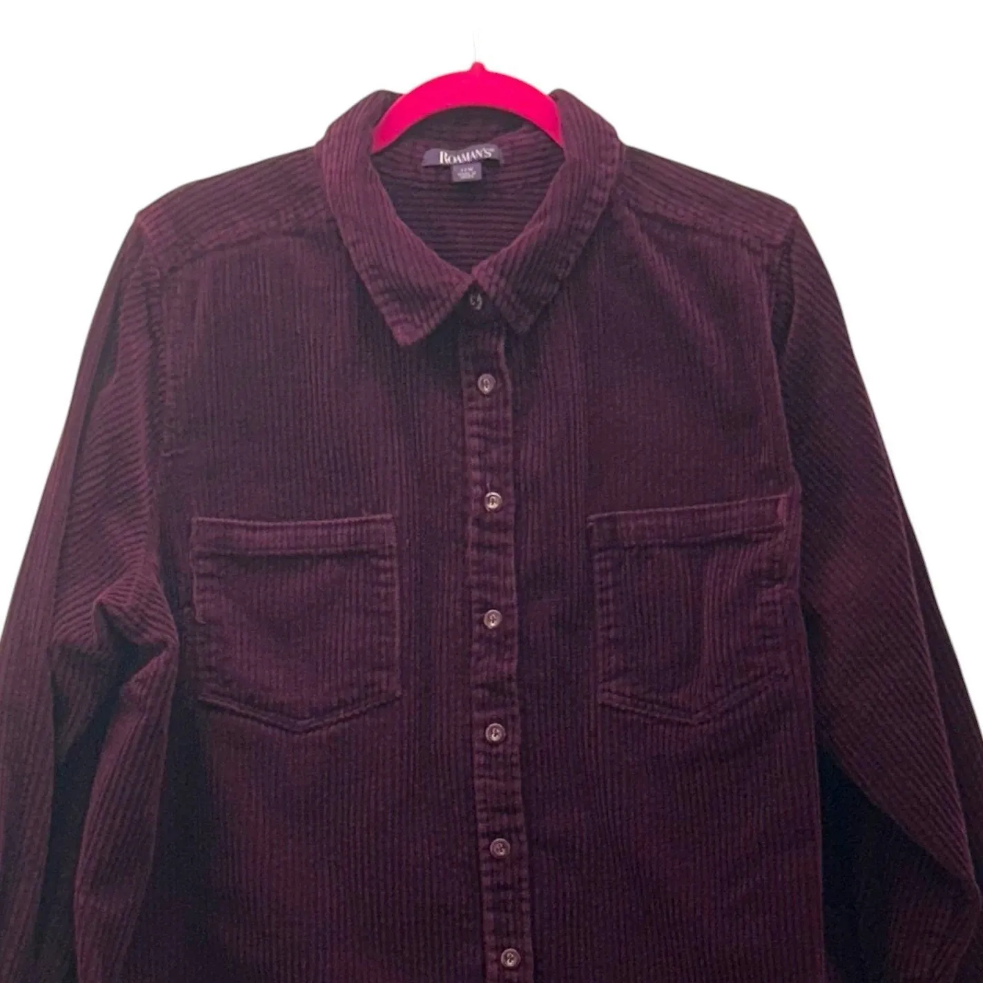 Roamans Corduroy Button Up Shirt Wine 22W Purple - Image 3