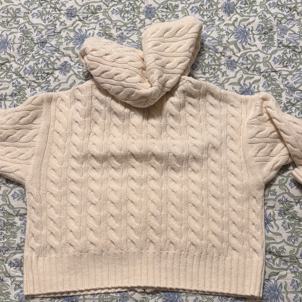 American Eagle Cream Zip-Up Sweatshirt Hoodie - Image 4