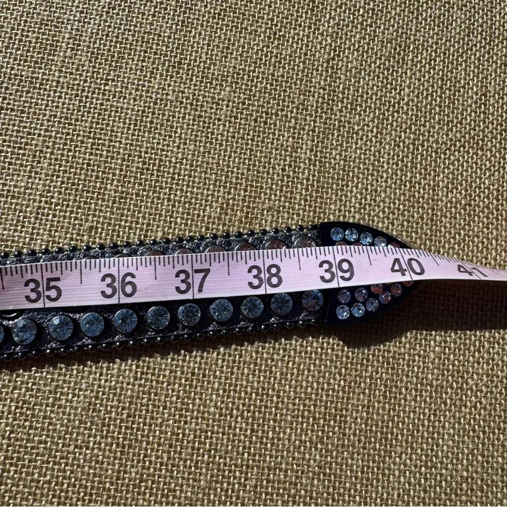 Paper Money Crystal Embellished Black Gunmetal Belt Size 34 - Image 7