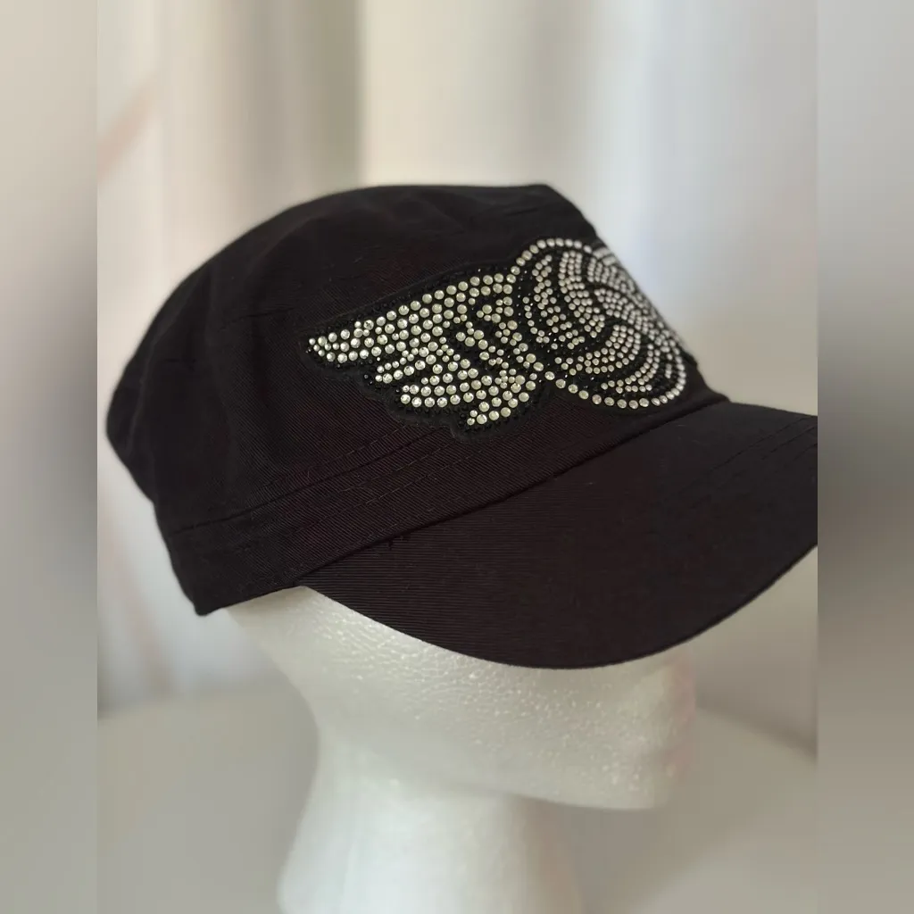 Pit Bull Black Rhinestone Embellished Cadet Cap (900) - Image 2