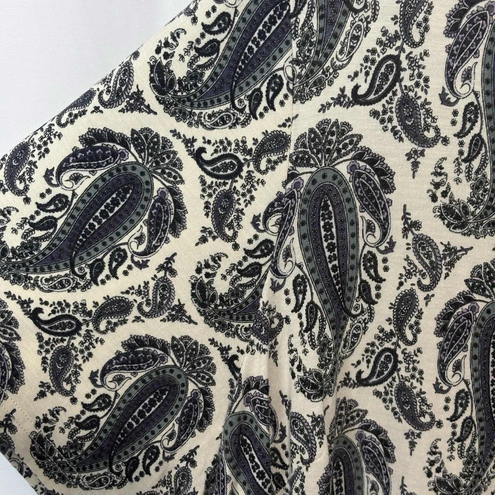 Rose & Olive Pullover Knit Blouse Shirt Cream Blue Paisley All Over 3X Pintuck - Image 5