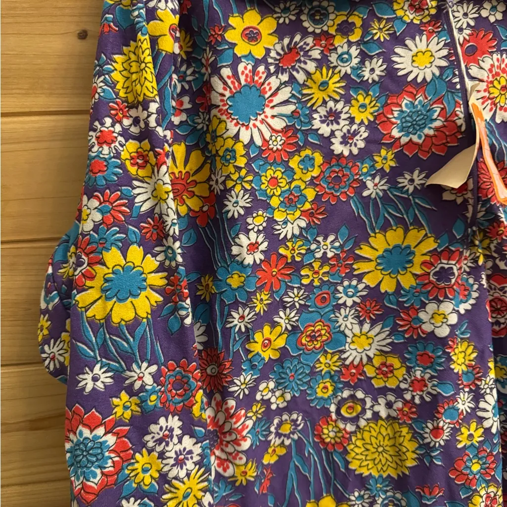 Vintage 70s Retro Floral Size Large Pullover Quarter Zip Deadstock Hippie Disco Purple - Image 5