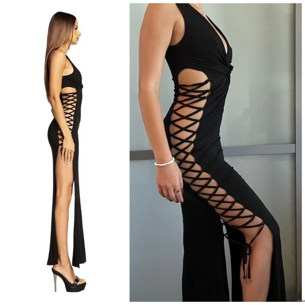 I.AM.GIA Maiya Black Lace Up Side Maxi Dress Size XL - Image 2