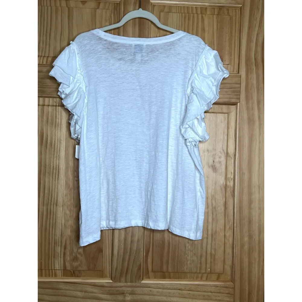 Industry womens size 2X shirt white ruffle sleeves boat neck 100% pima cotton - Image 2