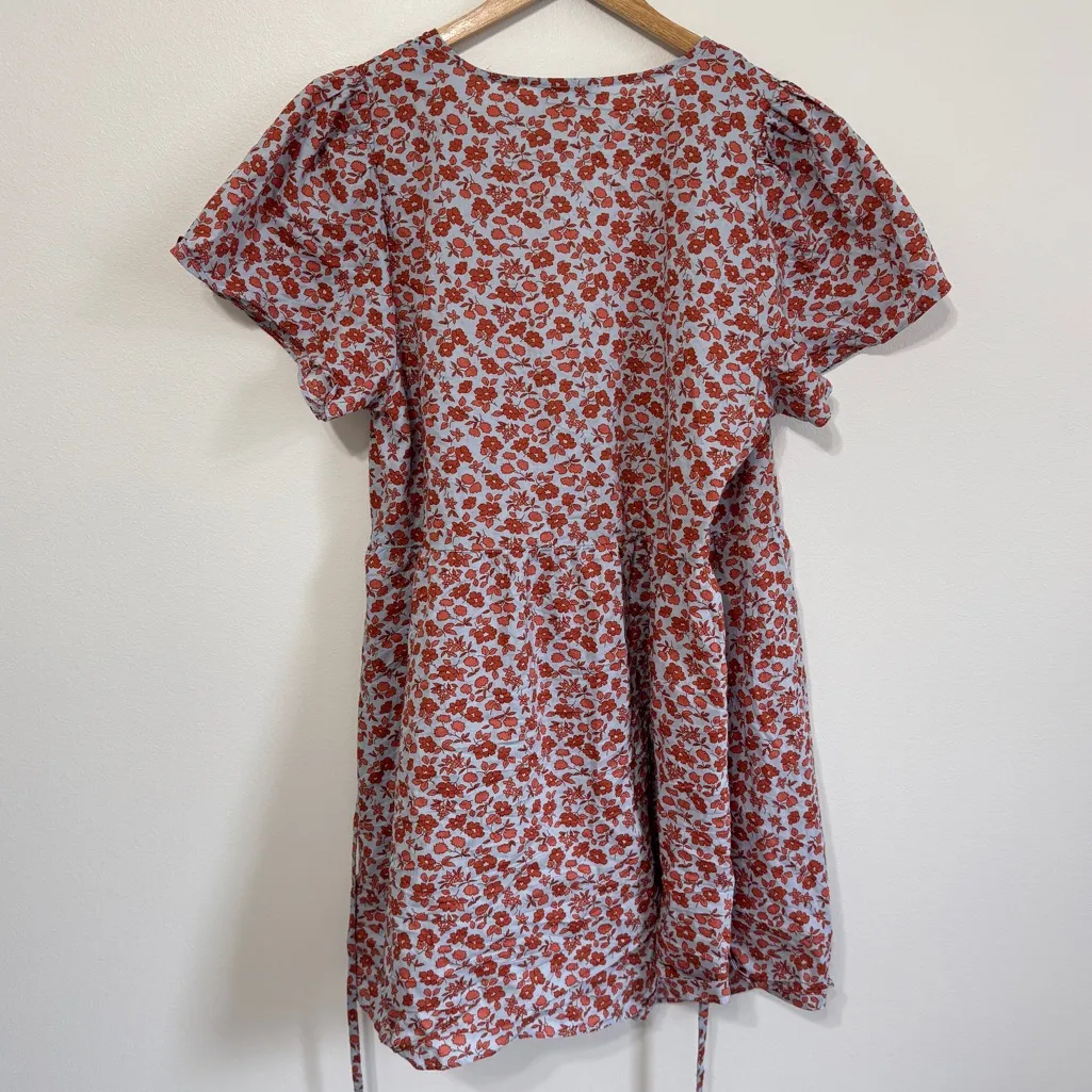 Madewell Floral Wrap Dress Size XXL Blue Orange Mini Cotton 2X - Image 6