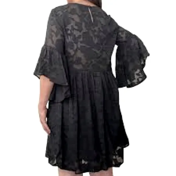 NWT Umgee Black Embossed Babydoll Dress Size Large Lined Boho Chic Indie… - Image 2