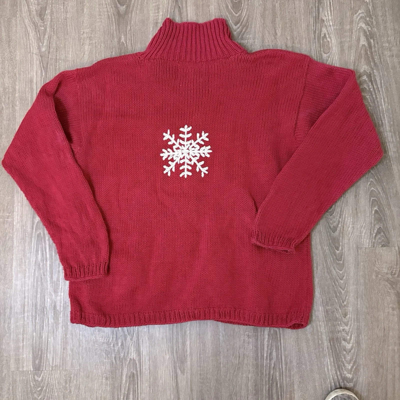 Ray Wear Christmas Sweater Cardigan Snowflake Hand Knit Women’s Sz M Cotton Red Size M - Image 7