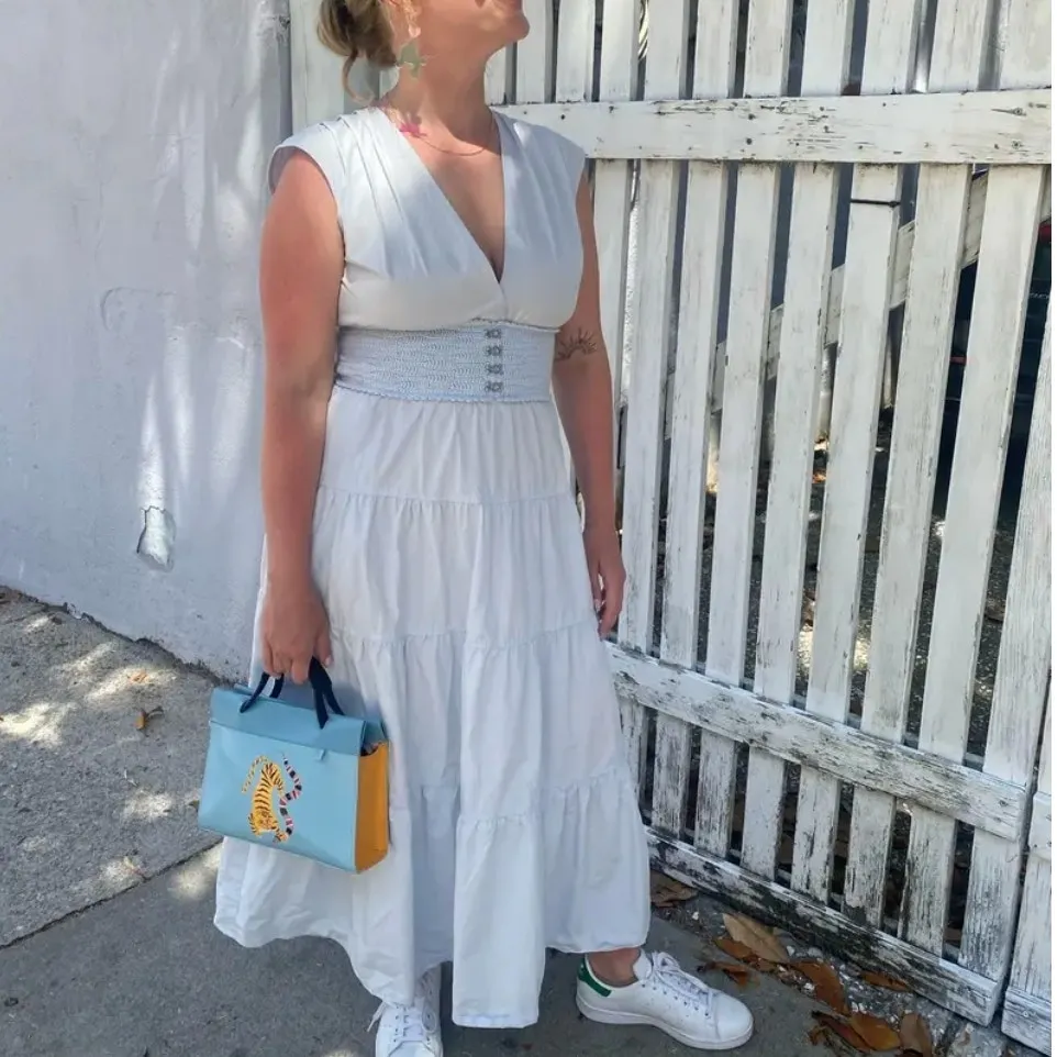 Derek Lam Baby Blue Tiered Ruffle Midi Dress Size 4 Cotton Cottage Designer $385 - Image 4