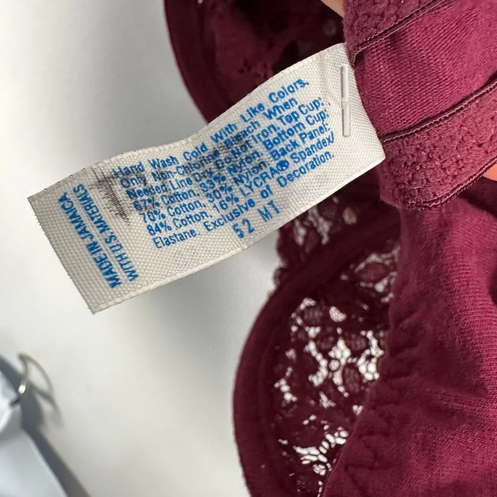Vintage Maidenform 34D Bra Lace Burgundy Plunge 3229 Cotton Conuture See Through - Image 7