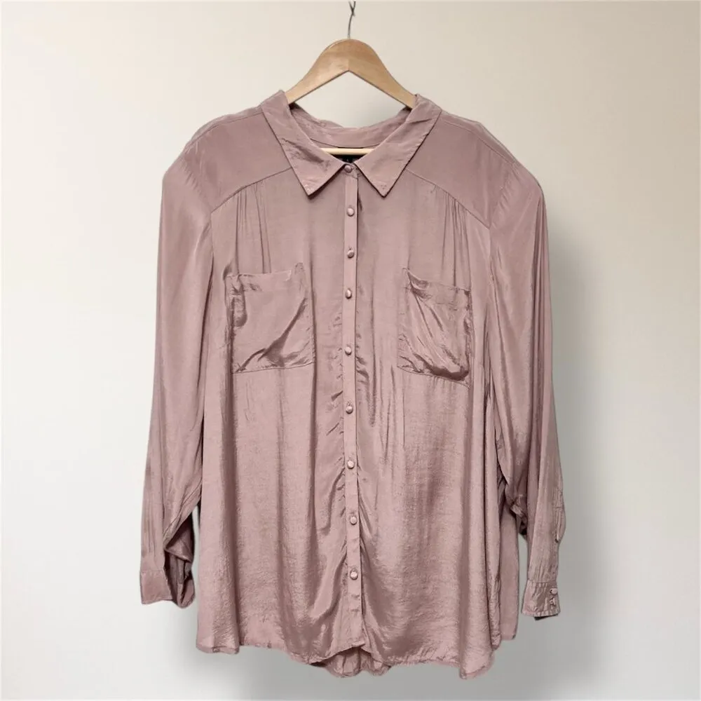 New Torrid 5X Madison Pink Satin Button Up Blouse Double Pockets Dressy Event - Image 4
