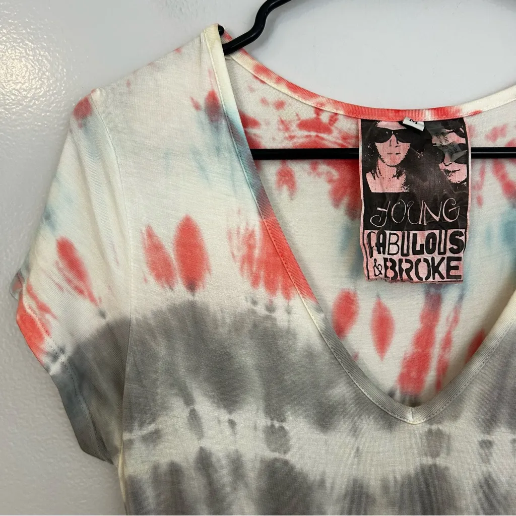 Young Fabulous & Broke Tie Dye Short Sleeve V-neck Rushed Midi Dress Size Medium - Image 5