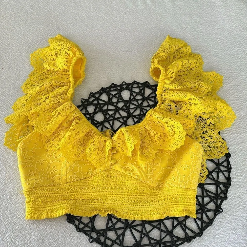 ALICE + OLIVIA Bleeker Ruffled Lace Crop Top, SZ Medium, $250 - Image 7