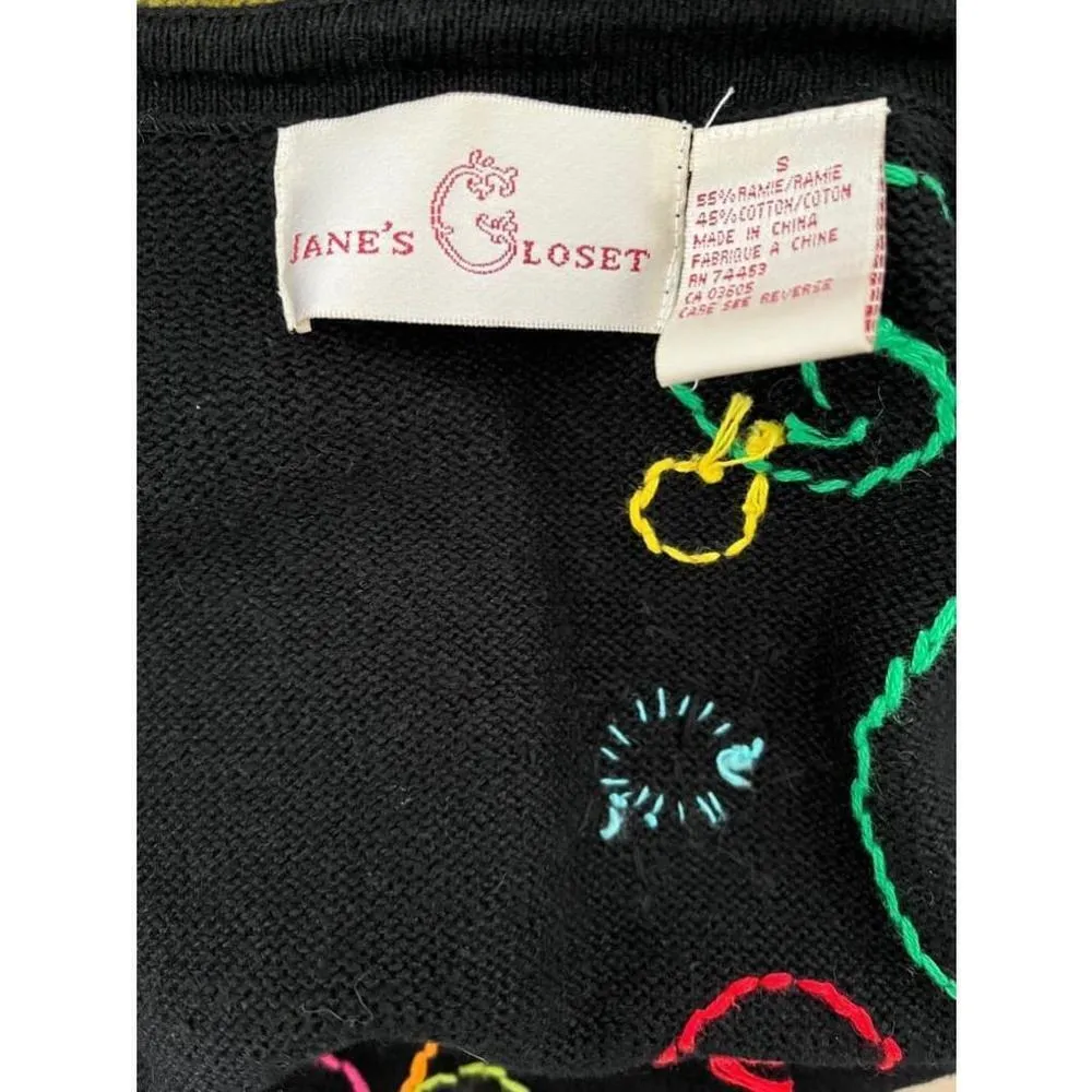 Jane's Closet Black Multicolor Beaded groovy Embroidered funky cardigan Small - Image 7