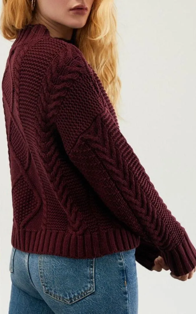 PacSun  Burgundy Cable Knit Boxy Sweater - Image 5