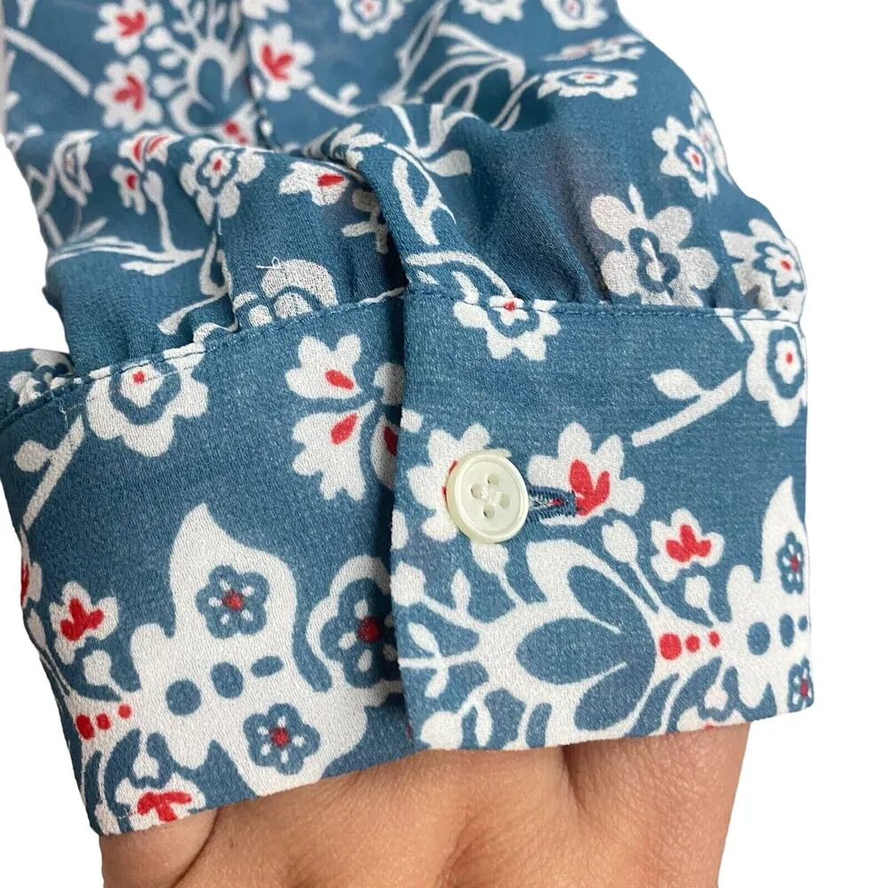 Loft by Anne Taylor Women's Medium Long Sleeve Blue Floral Ruffle Collar Tie - Image 6