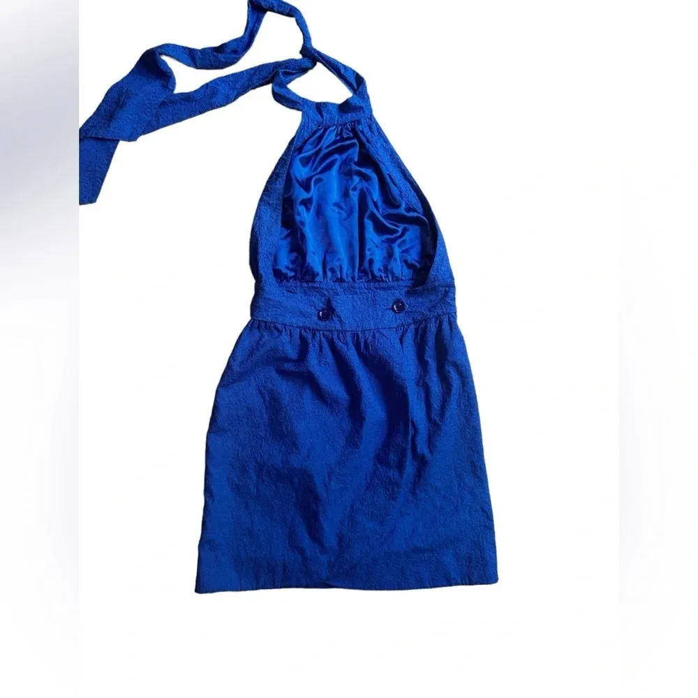 Blue Eyelet Halter Backless Mini Cocktail Garden Wrap Dress Sz 10 - Image 8