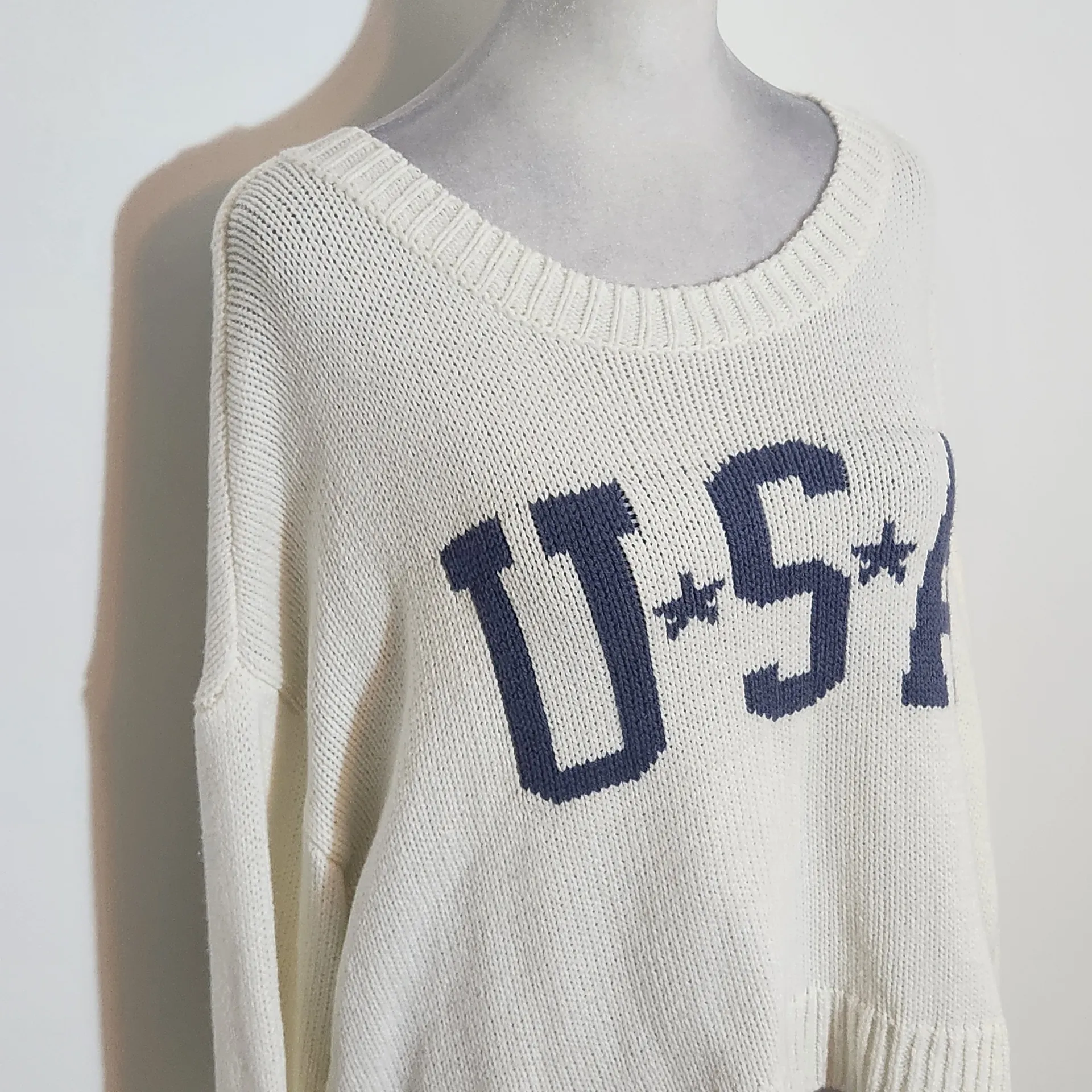 Grayson Threads USA Cream Knit Cropped Sweater Size Large Cream USA Sweater - Image 3