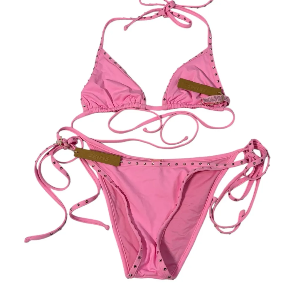 Skims Swim Rhinestone Tie Bikini Set Size Large Pink Barbiecore Rare NWT - Image 4