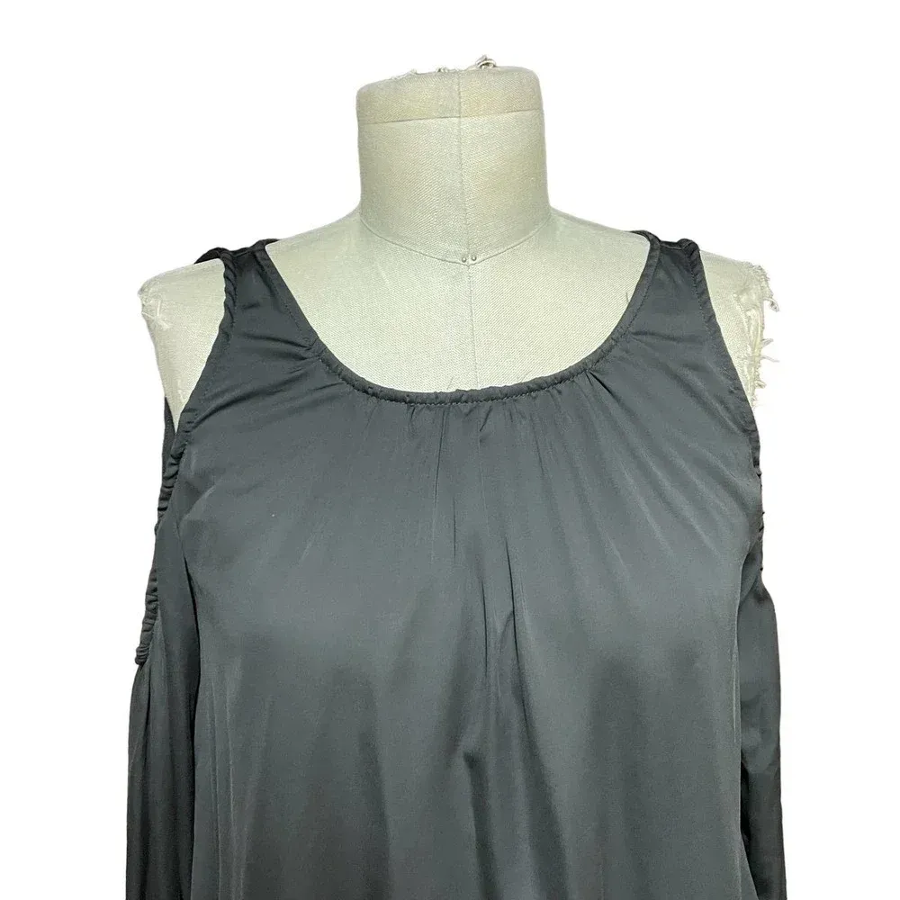 L'Academie Black Cold Shoulder Satin‎ Long Sleeve Top Size XS - Image 3